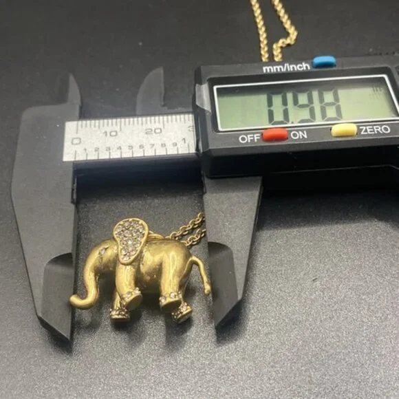 Signed J.Crew  Necklace Gold-Tone Rhinestone Elephant Trunk Up Pendant 28 +3" - Picture 12 of 13